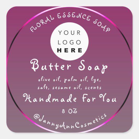 Butter Soap Cosmetics Handgemaakte Logo Grijs Roze Vierkante Sticker (Voorkant)
