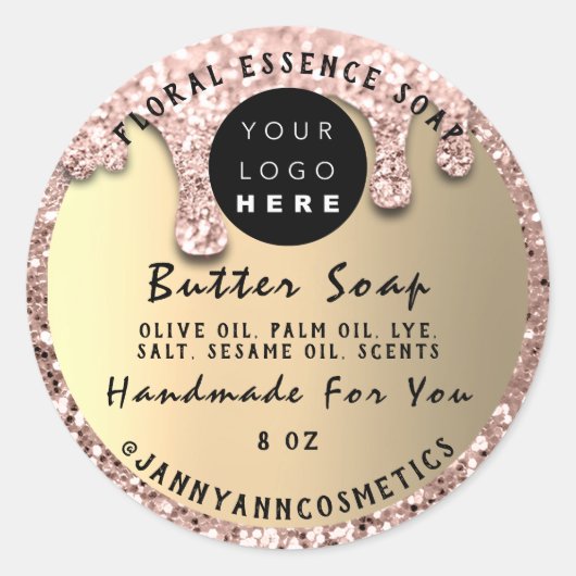 Butter Soap Cosmetics Handmade Drip Glitter Roos Ronde Sticker (Voorkant)