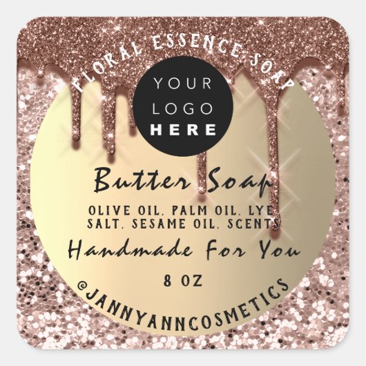 Butter Soap Cosmetics Handmade Drip Glitter Skinny Vierkante Sticker (Voorkant)