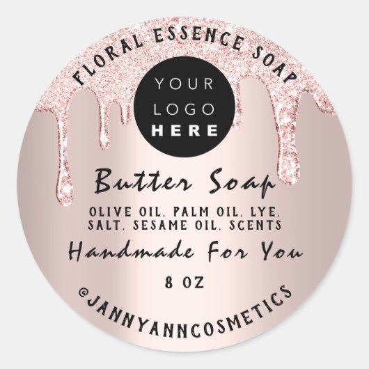Butter Soap Cosmetics Handmade Drip Pink Rose Ronde Sticker (Voorkant)