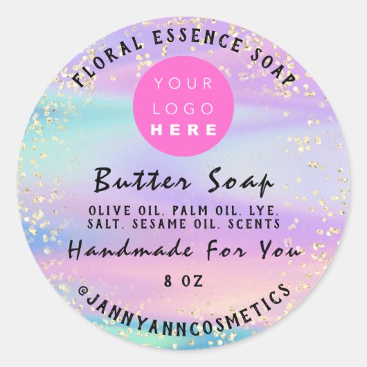 Butter Soap Cosmetics Handmade Holograaf Logo Roze Ronde Sticker (Voorkant)