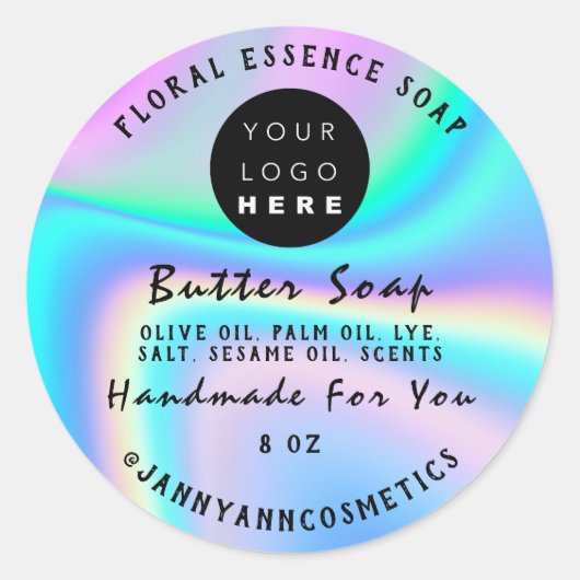 Butter Soap Cosmetics Handmade Holographic Logo Ronde Sticker (Voorkant)
