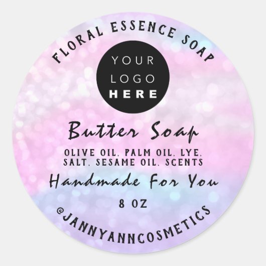 Butter Soap Cosmetics Handmade holographic Pink Ronde Sticker (Voorkant)