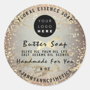 Butter Soap Cosmetics Handmade Logo Gold Marble Ronde Sticker