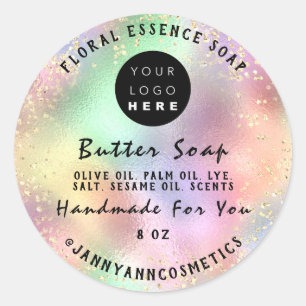 Butter Soap Cosmetics Handmade Logo Holograf GOLD Ronde Sticker