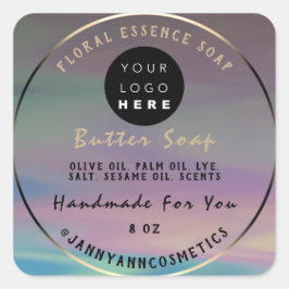 Butter Soap Cosmetics Handmade Logo Holographic Vierkante Sticker