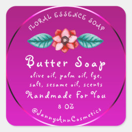 Butter Soap Cosmetics Handmade Logo Pink Floral Vierkante Sticker