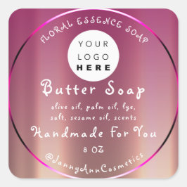 Butter Soap Cosmetics Handmade Logo roze Vierkante Sticker