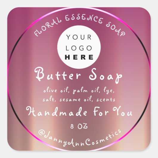 Butter Soap Cosmetics Handmade Logo roze Vierkante Sticker (Voorkant)