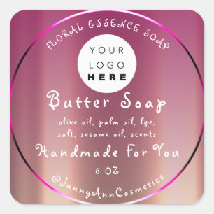 Butter Soap Cosmetics Handmade Logo roze Vierkante Sticker
