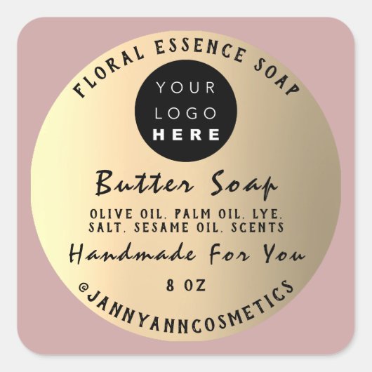Butter Soap Cosmetics Handmade Roos Gold Blush Vierkante Sticker (Voorkant)