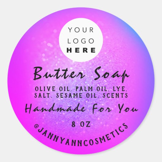Butter Soap Cosmetics Logo Holograaf Glitter Pink Ronde Sticker (Voorkant)