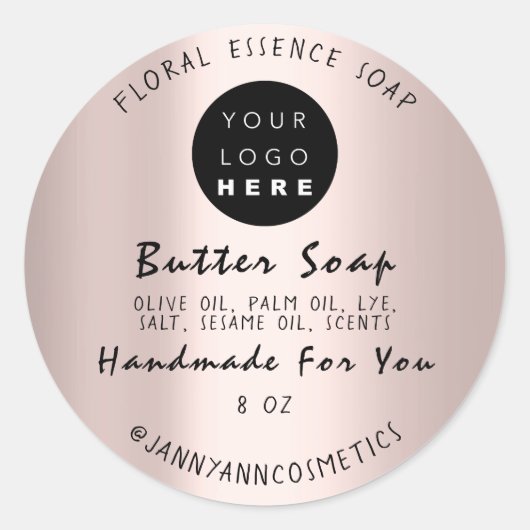 Butter Soap Cosmetics Roos Handmade Roos Script Ronde Sticker (Voorkant)