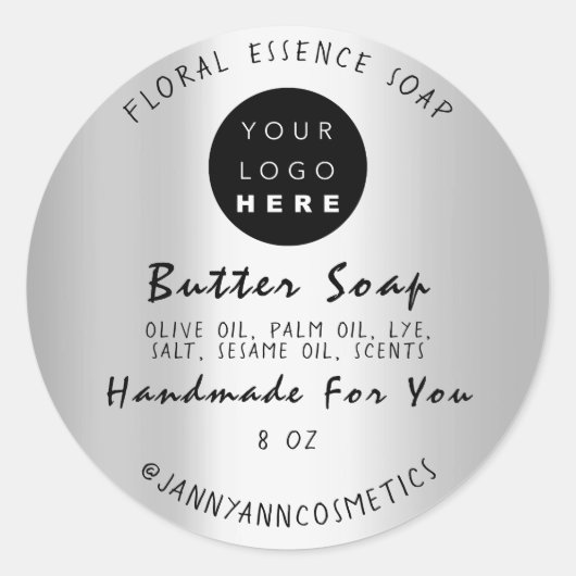 Butter Soap Cosmetics Roos Handmade Silver Logo Ronde Sticker (Voorkant)