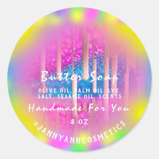 Butter Soap Cosmetics Roze Holografen Girly Drift Ronde Sticker (Voorkant)