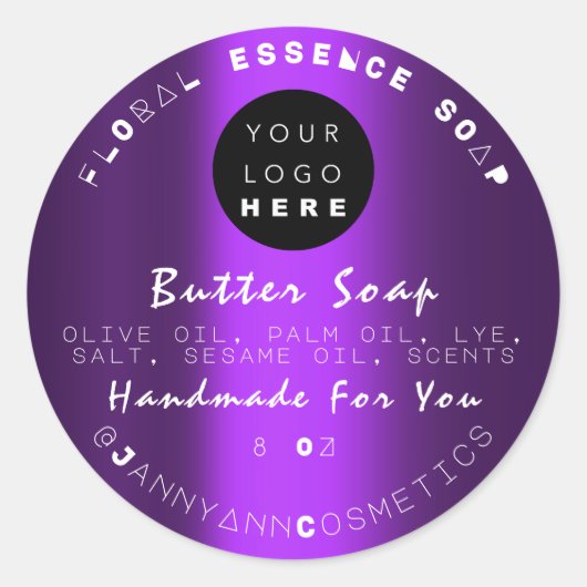 Butter Soap Cosmetics Unique Handmade Paars Logo Ronde Sticker (Voorkant)