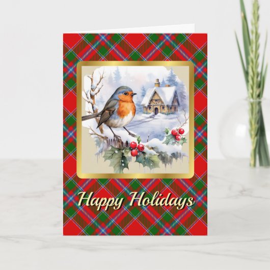 Butter Tartan w/Robin Personalized Xmas Kaart (Voorkant)