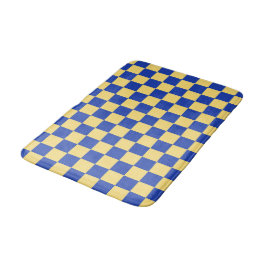 Butter yellow and blue checkered board pattern badmat