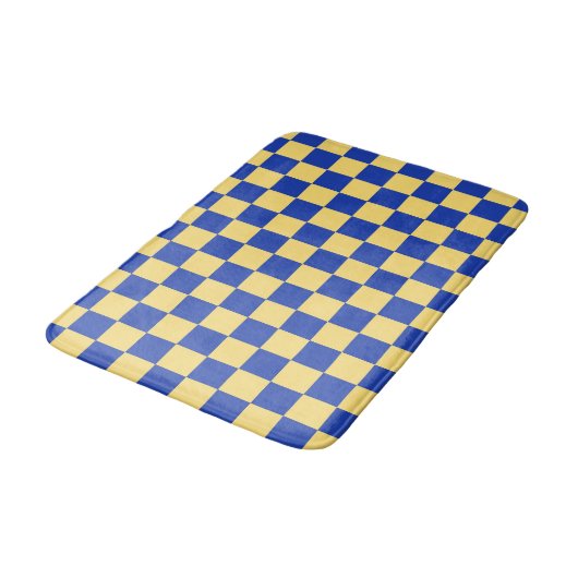 Butter yellow and blue checkered board pattern badmat (Gekanteld)