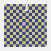 Butter yellow and blue checkered board pattern glas ornament (Achterkant)