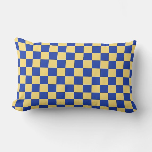 Butter yellow and blue checkered board pattern kussen (Voorkant)