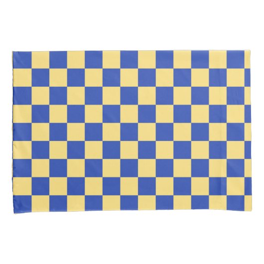 Butter yellow and blue checkered board pattern kussensloop (Voorkant-Rechts)