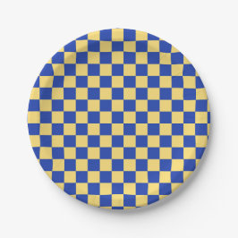 Butter yellow and blue checkered board pattern papieren bordje