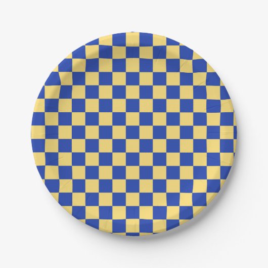 Butter yellow and blue checkered board pattern papieren bordje (Voorkant)