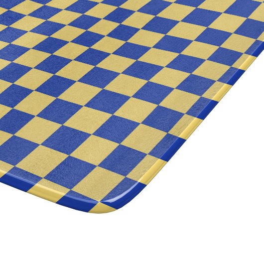 Butter yellow and blue checkered board pattern snijplank (Hoek)