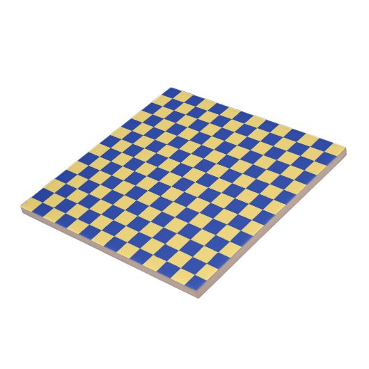 Butter yellow and blue checkered board pattern tegeltje (Zijkant)