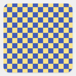 Butter yellow and blue checkered board pattern vierkante sticker