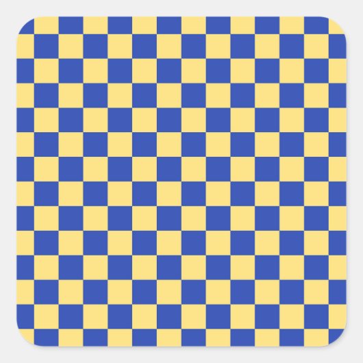 Butter yellow and blue checkered board pattern vierkante sticker (Voorkant)