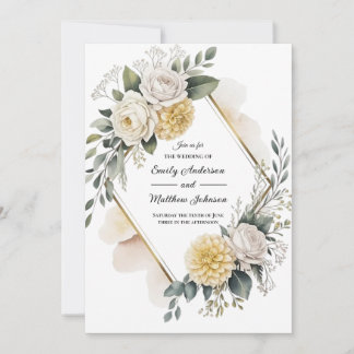 Butter Yellow And Gold Wedding Invitation Kaart