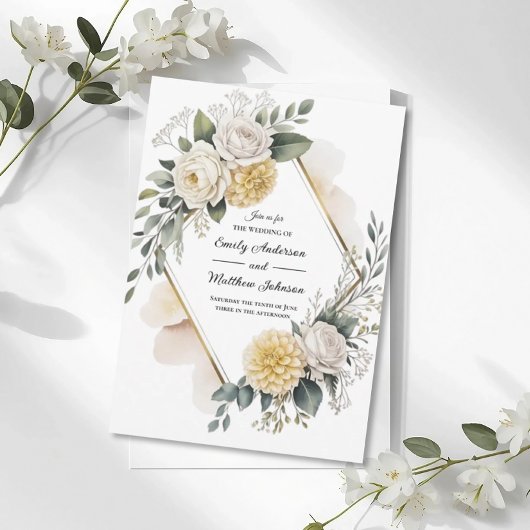 Butter Yellow And Gold Wedding Invitation Kaart