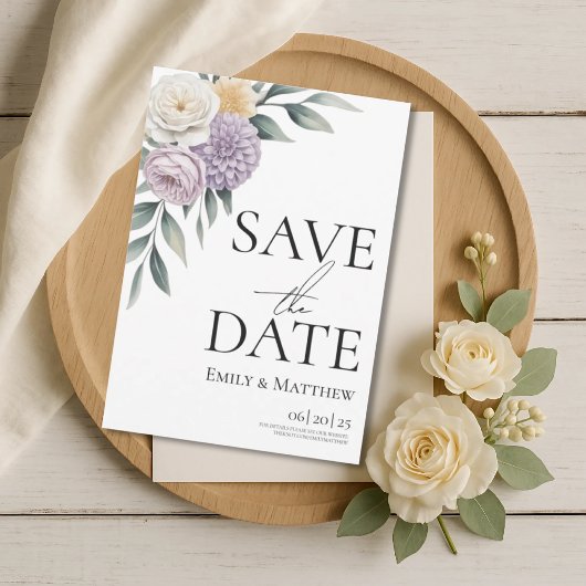 Butter Yellow And Lilac Floral Save The Date