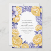 Butter Yellow and Periwinkle Floral Wedding Photo Kaart (Voorkant)