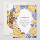 Butter Yellow and Periwinkle Floral Wedding Photo Kaart (Voorkant / Achterkant)