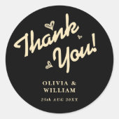 Butter Yellow Black Wedding Thank You Ronde Sticker (Voorkant)