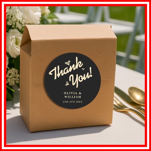 Butter Yellow Black Wedding Thank You Ronde Sticker