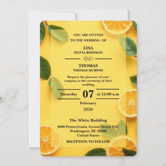 Butter Yellow Citrus Wedding Invitation Kaart (Voorkant)