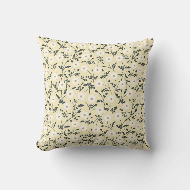 Butter Yellow Cream Modern Farmhouse Daisy Pattern Kussen (Voorkant)
