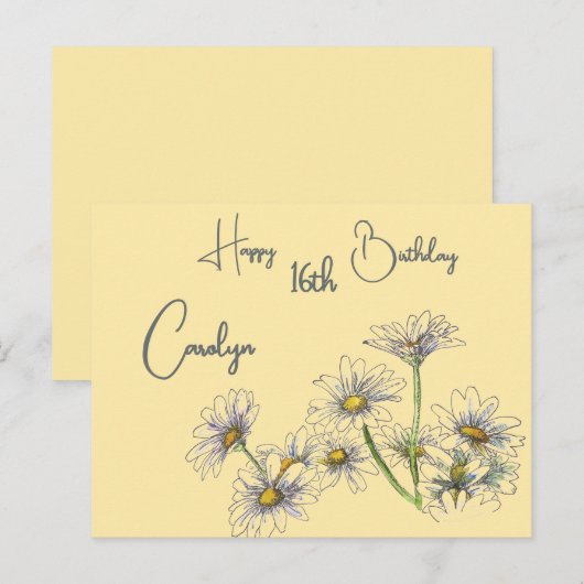 Butter Yellow Daisy Waterverf naam en leeftijd Ver Briefkaart (Voorkant / Achterkant)