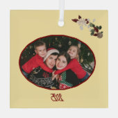 Butter Yellow & Deep Red Floral Photo Christmas Glas Ornament (Achterkant)