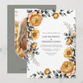Butter Yellow & Dove Gray Botanical Floral Wedding Kaart (Voorkant / Achterkant)