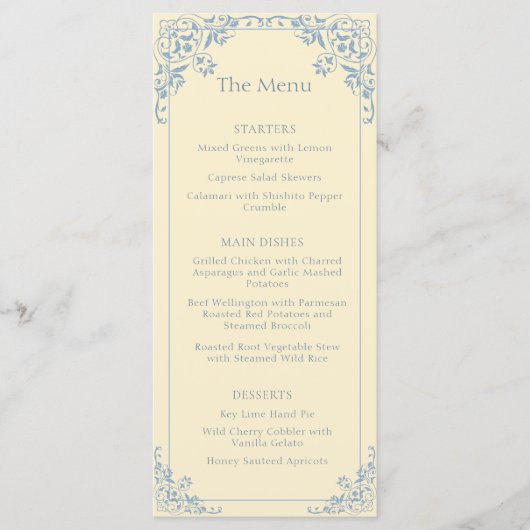 Butter Yellow Dusty Blue Elegant Wedding Menu (Voorkant)