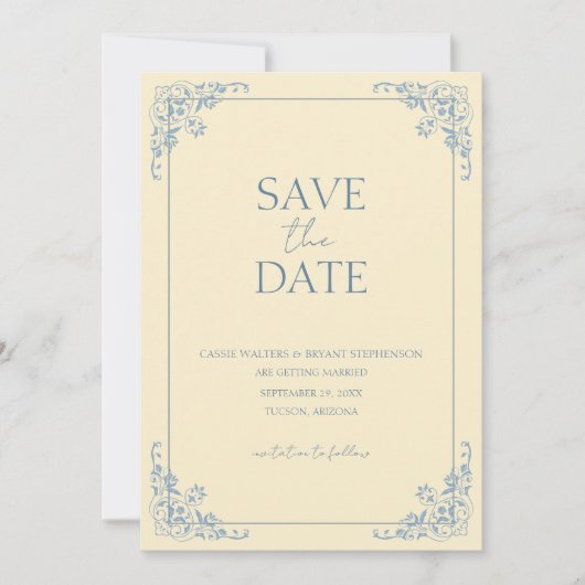 Butter Yellow Dusty Blue Minimal Bewaar de datum Kaart (Voorkant)