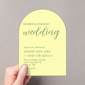 Butter Yellow en Sage Minimalist Wedding Acryl Uitnodigingen (Insitu (Draagbaar))