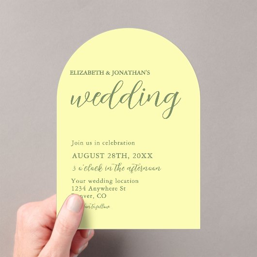 Butter Yellow en Sage Minimalist Wedding Acryl Uitnodigingen (Insitu (Draagbaar))