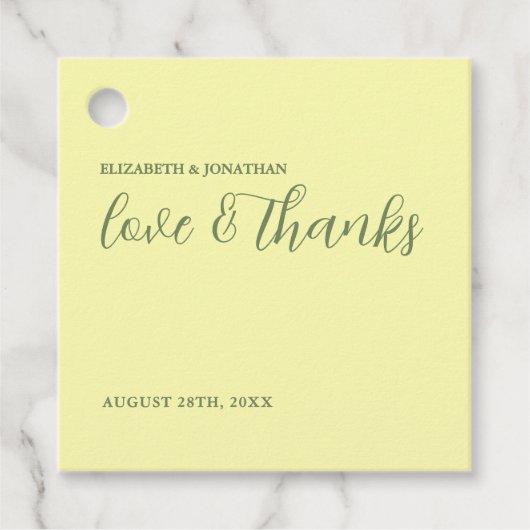 Butter Yellow en Sage Minimalist Wedding Bedankjes Labels (Voorkant)