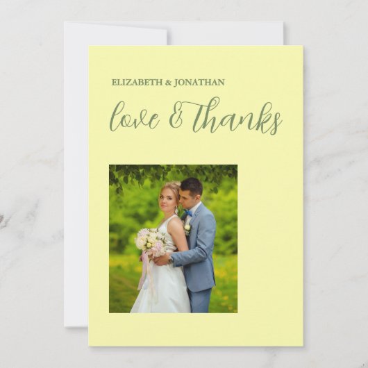 Butter Yellow en Sage Minimalist Wedding Bedankkaart (Voorkant)